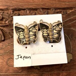 Antique Gold and Black Butterfly Earrings
